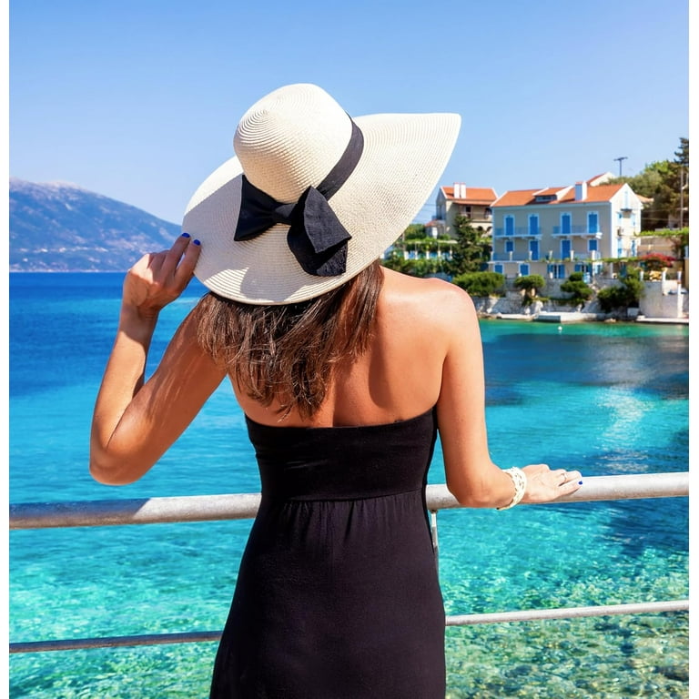Womens 5.5 Inches Big Bowknot Straw Hat Large Floppy  display picture 1