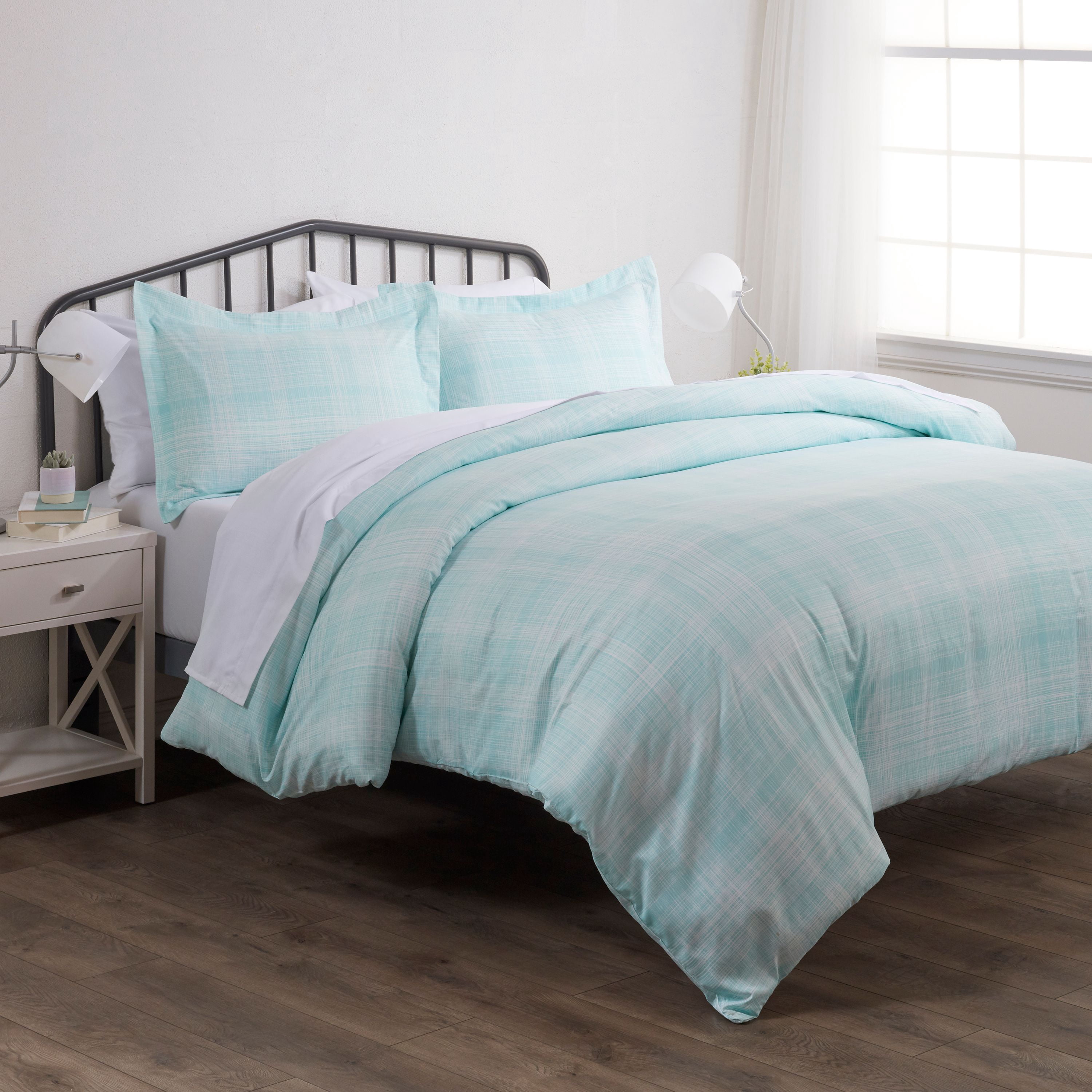Noble Linens Aqua Thatch Pattern Duvet Set 2-Piece Duvet Cover Set, Twin/TwinXL