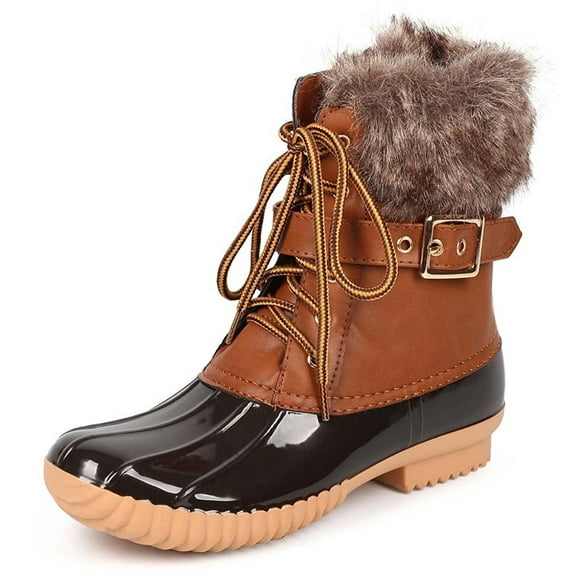 Nature Breeze Duck-01 Bottes d'Hiver Imperméables Chic à Lacets avec Boucle pour Femmes Duck, Beige, 6,5