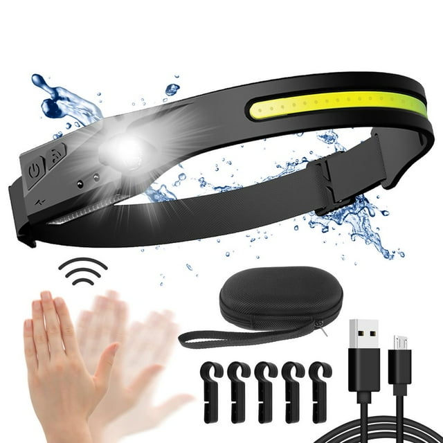 Portable LED Headlamp Motion Sensor Headlight with 5 Light Modes 1200mAh USB Rechargeable Headlamps and 230° Wide Range