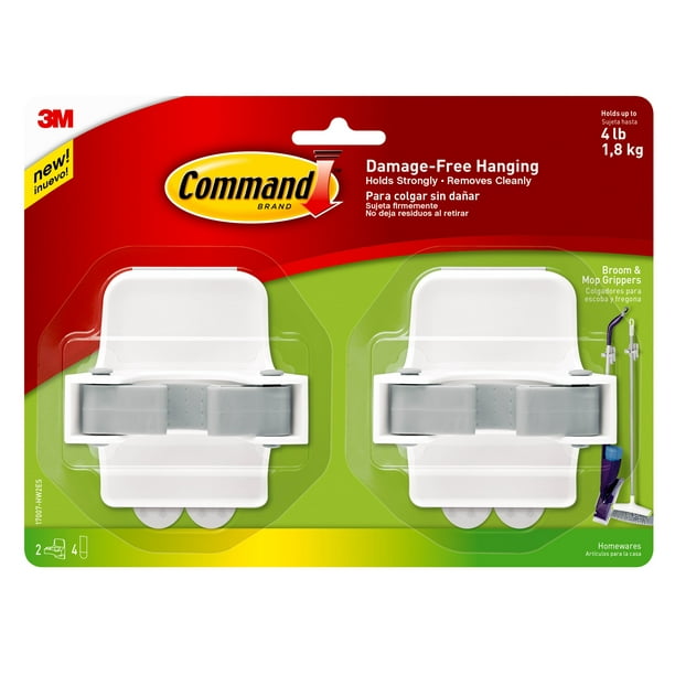 Command Broom & Mop Gripper, 2 Grippers, 4 Strips/Pack