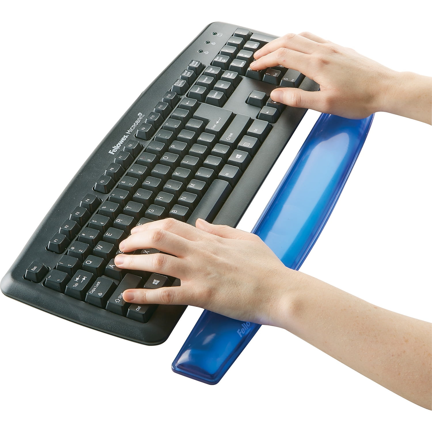 Fellowes® Gel Crystals Wrist Rest, 1"H x 19.31"W x 2.31"D, Blue