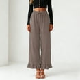 thumbnail image 4 of felwors Women's High-Waisted Wide Leg Pants with Ruffled Hem – Soft Lounge Joggers for Home & Casual Wear, Drawstring Waist & Pockets（Brown， M）, 4 of 8