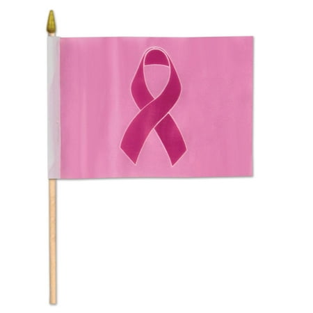 Club of 12 Pink Breast Cancer Awareness Ribbon Flag Decorations 10.5 ...