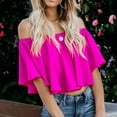 thumbnail image 3 of Mittory Women's Classic-Fit Shirt Plain Color Off The Shoulder Summer Blouse, 3 of 7