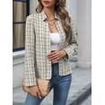 thumbnail image 5 of Women'S Plaid Blazer Jacket Warm Open Front Stand Collar Fully Lined Casual Fashion Work Coat Gray L, 5 of 9
