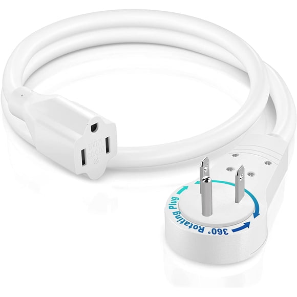 Maximm Cordon d'Extension 1 Pied Blanc Prise Plate, Cordon d'Alimentation Court Rotatif à 360ï¿1⁄2 Prise Simple, Intérieur Calibre 16 Fil de Mise à la Terre à 3 Broches Certifié UL (1 Pi Blanc)