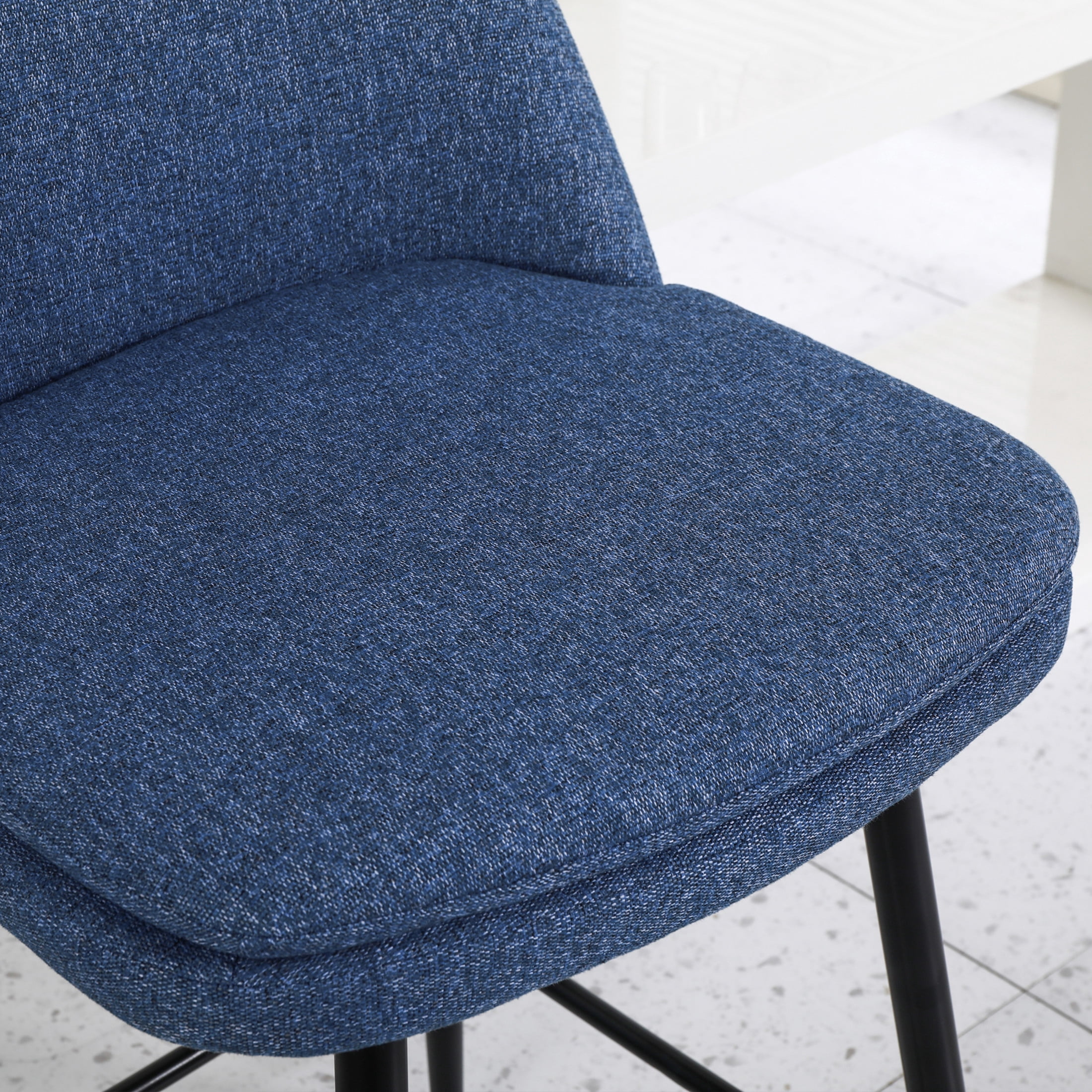 Noble House Bertis 360° Swivel Bar Stools, Upholstered Linen Kitchen Island Chairs with Metal Legs, Blue, Set of 2