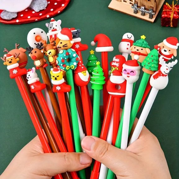 50 Pieces Christmas Pens Holiday Novelty Fun Cartoon Characters Stick Black Gel Ink Rollerball Pens for Christmas Xmas Party Favors Goodie Bags Stuffer Gifts Office Supplies