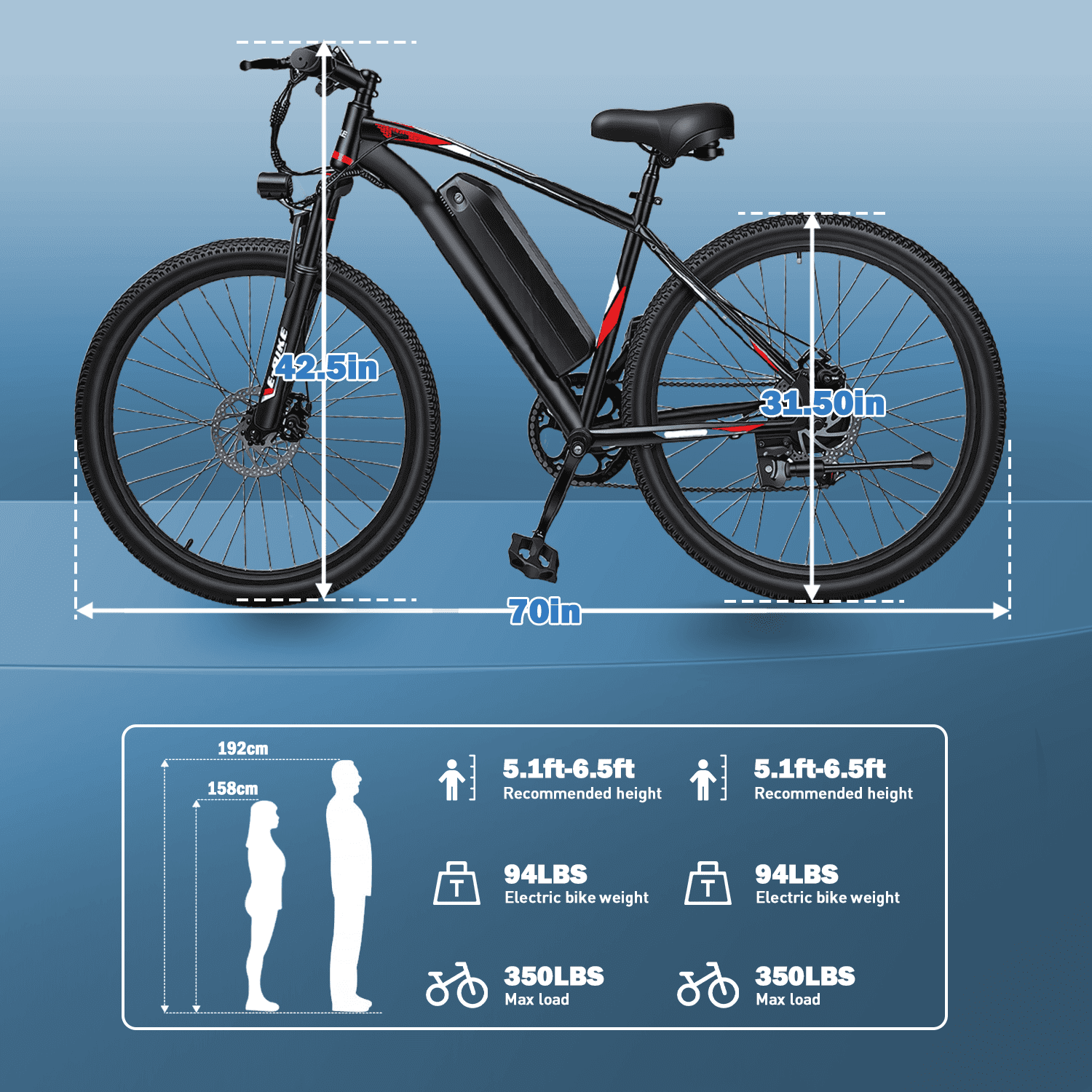 XKJ Electric Bike for Adults with 750W Brushless Motor,25MPH,Commuting Mountain Bike with 576Wh Removable Battery,7-Speed, 26" Ebike, Front Fork Suspension,Lightweight Ebike,40 Miles,UL2849