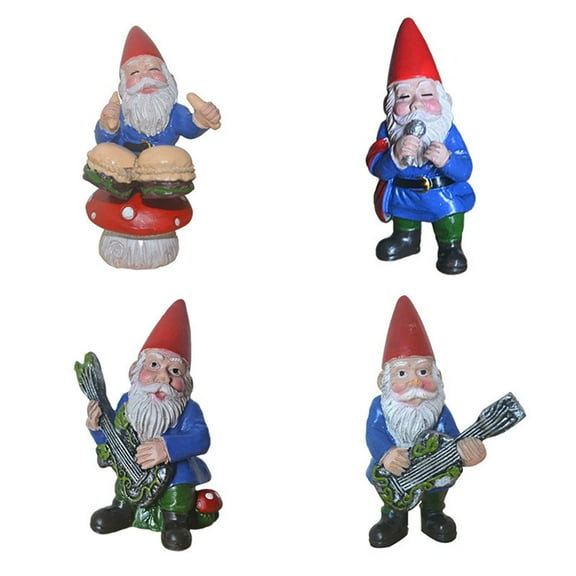 Zmeidao 4Pcs Resin Gnomes Figurines, Happy Gnomes Dancing Celebration Musical Band Garden Gnome Set for Christmas Fairy Garden Decoration