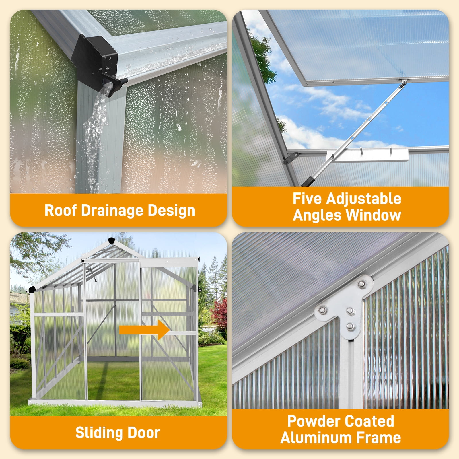 UBesGoo Walk-in Greenhouse for Outdoors,Durable & Functional Flower Garden Plant Kit Outside, Polycarbonate ,Ventilation Vents, Lockable Doors, Silver