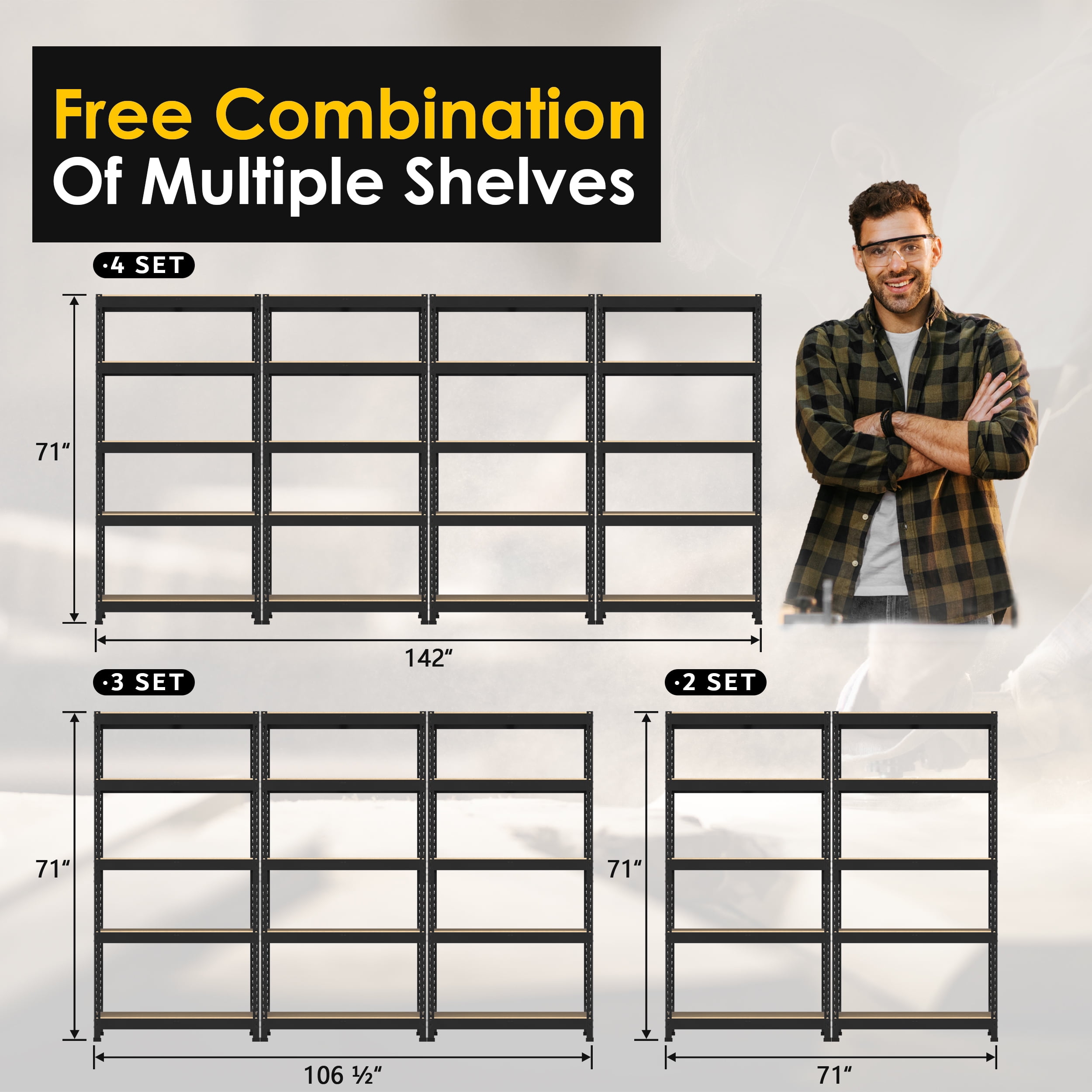 TrumanPick Metal Storage Shelves 36" W x 16" D x 71" H Adjustable Heavy Duty Shelving for Garage,1500lbs