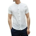 thumbnail image 1 of BOBOGOJP Chemise en Coton et Lin pour Hommes, Confortable, Manches Courtes, Boutonnée, Blanche m, 1 of 5