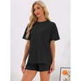 thumbnail image 2 of DARING DIVA Pajama Short Sleeve Lounge Set Elastic Shorts Sleepwear L Black, 2 of 6