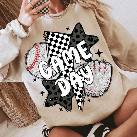 Glitter Baseball Sweatshirt, Game Day Baseball Mom Shirt, Retro Checkered Baseball Sweatshirt, Leopard Coquette Baseball Mama Shirt