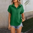 thumbnail image 2 of Fesfesfes Tshirt for Women's Solid Color Loose Short Sleeved Button Casual Wrinkled Fabric Shirt Short Sleeved Lapel Top/shirt Womens Short Sleeve Tees 2XL(US:12), 2 of 4