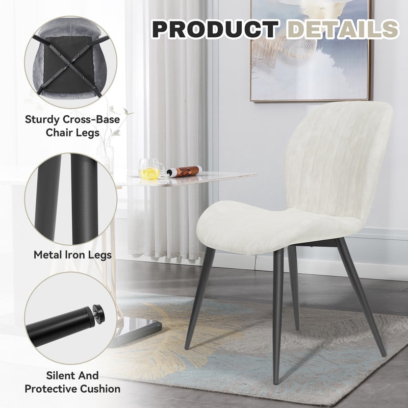 Hawsaiy Modern Velvet Dining Chairs Set of 4,Upholstered Armless Chairs with Metal Legs and Thick Cushions,Cream