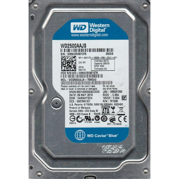 WD2500AAJS-75M0A0, DCM HARNHT2CH, Western Digital 250GB SATA 3.5 Hard Drive