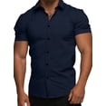 thumbnail image 2 of Men'S Muscle Fit Button Down Shirts Summer Casual Short Sleeve High Stretch Wrinkle-Free Shirt Navy Blue M, 2 of 10