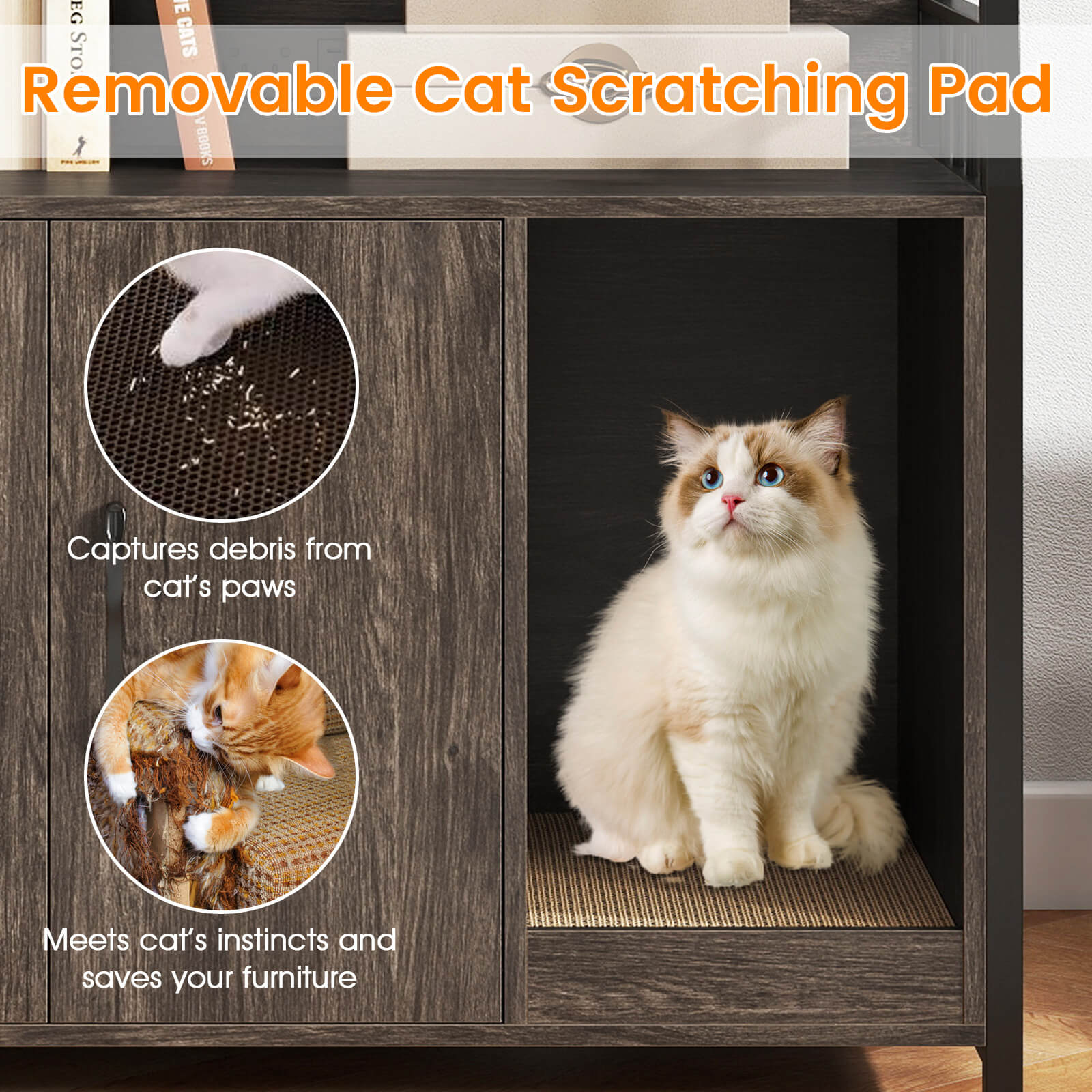 Costway Cat Litter Box Enclosure with Storage Shelves with Scratching Pad, Charging Station