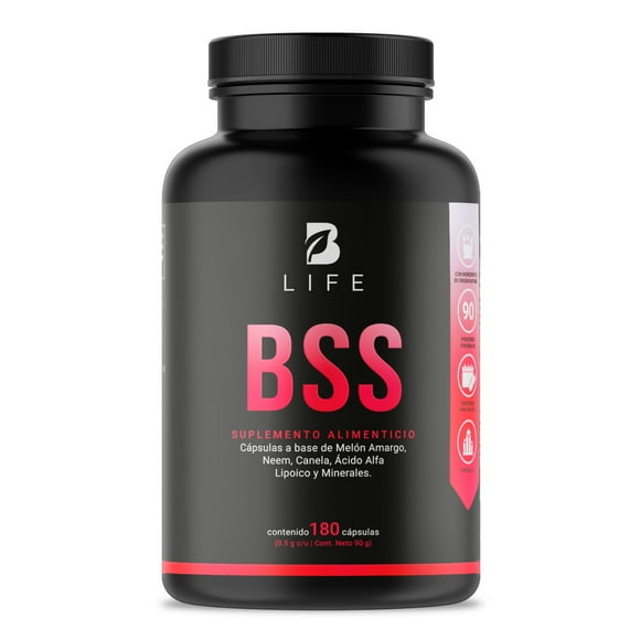 BSS 180 Cápsulas Ingredientes Naturales Melón Amargo Neem Canela Ácido Alpha Lipóico Magnesio BLIFE Cápsulas