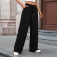 thumbnail image 4 of Pantalones Deportivos Anchos de Cintura Alta para Mujer, Holgados y con Cordón, A para Adolescentes Negro XL, 4 of 10
