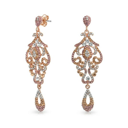 Rose Gold Vintage Earrings Vintage Style Pink Crystal Lace Chandelier Statement Prom Pageant Dangle Earrings For Women Rose Gold Plated Alloy ()