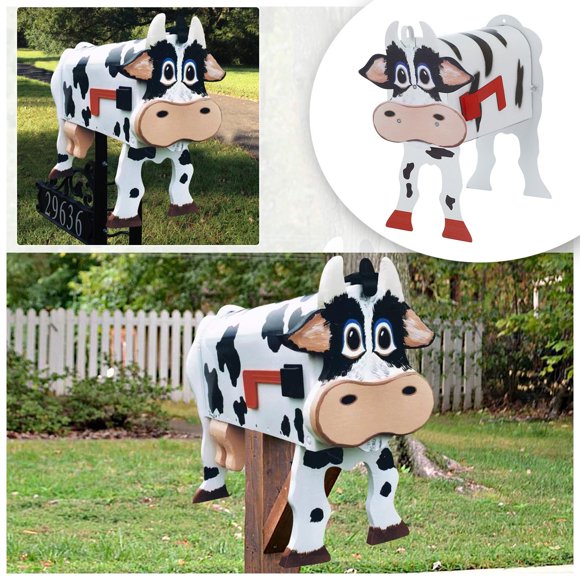 Unique Garden Sculpture for Outdoors—Whimsical Cow Mailbox Animal Statue with Personality for Yard and Garden