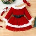 thumbnail image 4 of Mercatoo Toddler Christmas Santa 𝐂𝐥aus 𝐂ostume Baby Girls Furry Long Sleeve Velvet Princess Dress Headband Dress Kids Clothes, 4 of 9