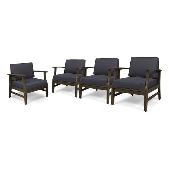 Noble House Perla Outdoor Acacia Wood Club Chair in Dark Gray (Set of 4)