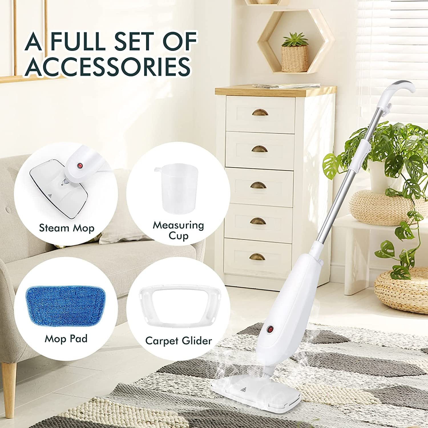  PurSteam Steam Mop, Hard Wood Floor Cleaner, Carpet Cleaner,  Swivel Mop Head, 2 Washable Mop Pads, Turquoise/White