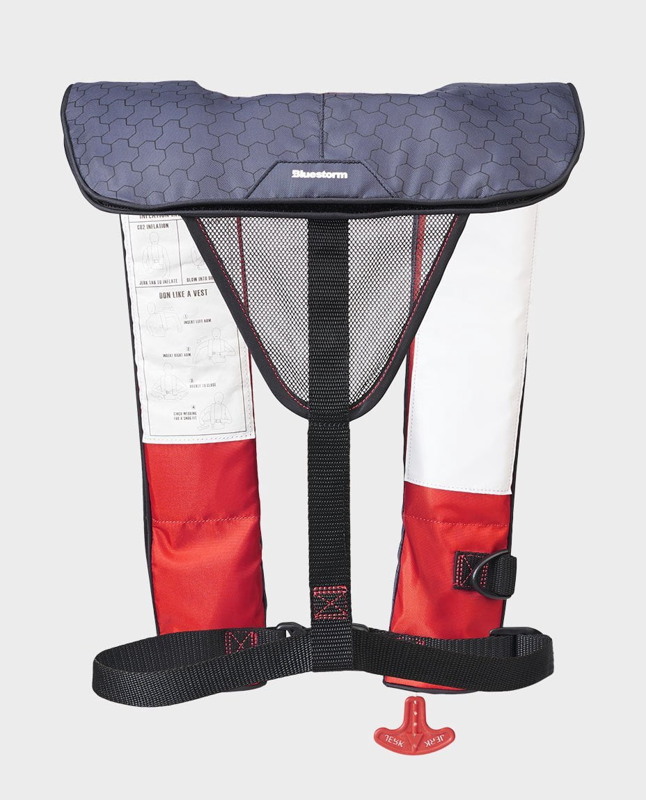 Bluestorm Gear Cirrus26 Inflatable PFD Life Jackets (Red) for Adults | US Coast Guard Approved Automatic Life Vest w/Manual Override Convertibility