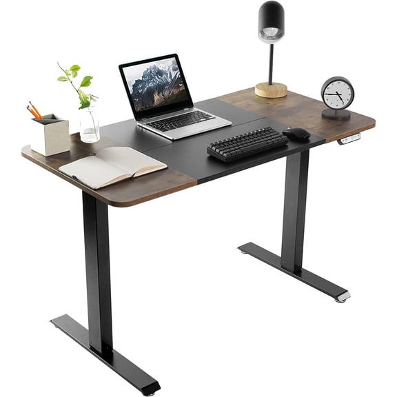 VIVO Black and Rustic Vintage Brown Wood Electric 47" x 24" Sit Stand Desk