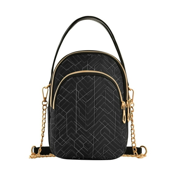 JIALIOU Crossbody Bags for Women Hobo Shoulder Handbags Quilted Purses with Chain Strap Black Simple Geometric Lines