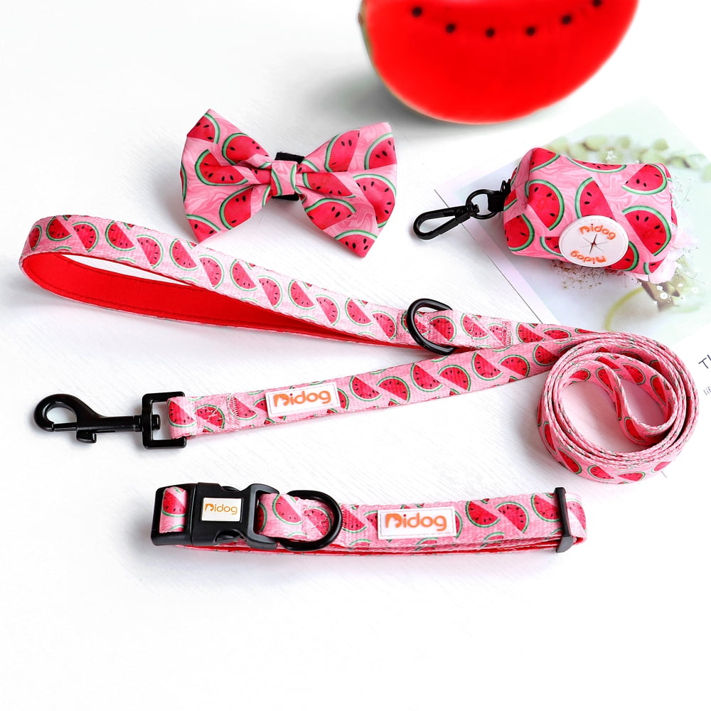Didog Floral Cute Bowtie Dog Collar & Leash & Poop Bags Holder Adjustabale for Puppy
