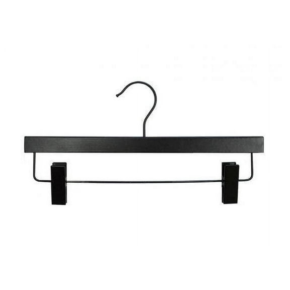 NAHANCO 14” Wooden Pant Skirt Hanger, Black Hook and Bar, Low Gloss Black (Pack of 100)