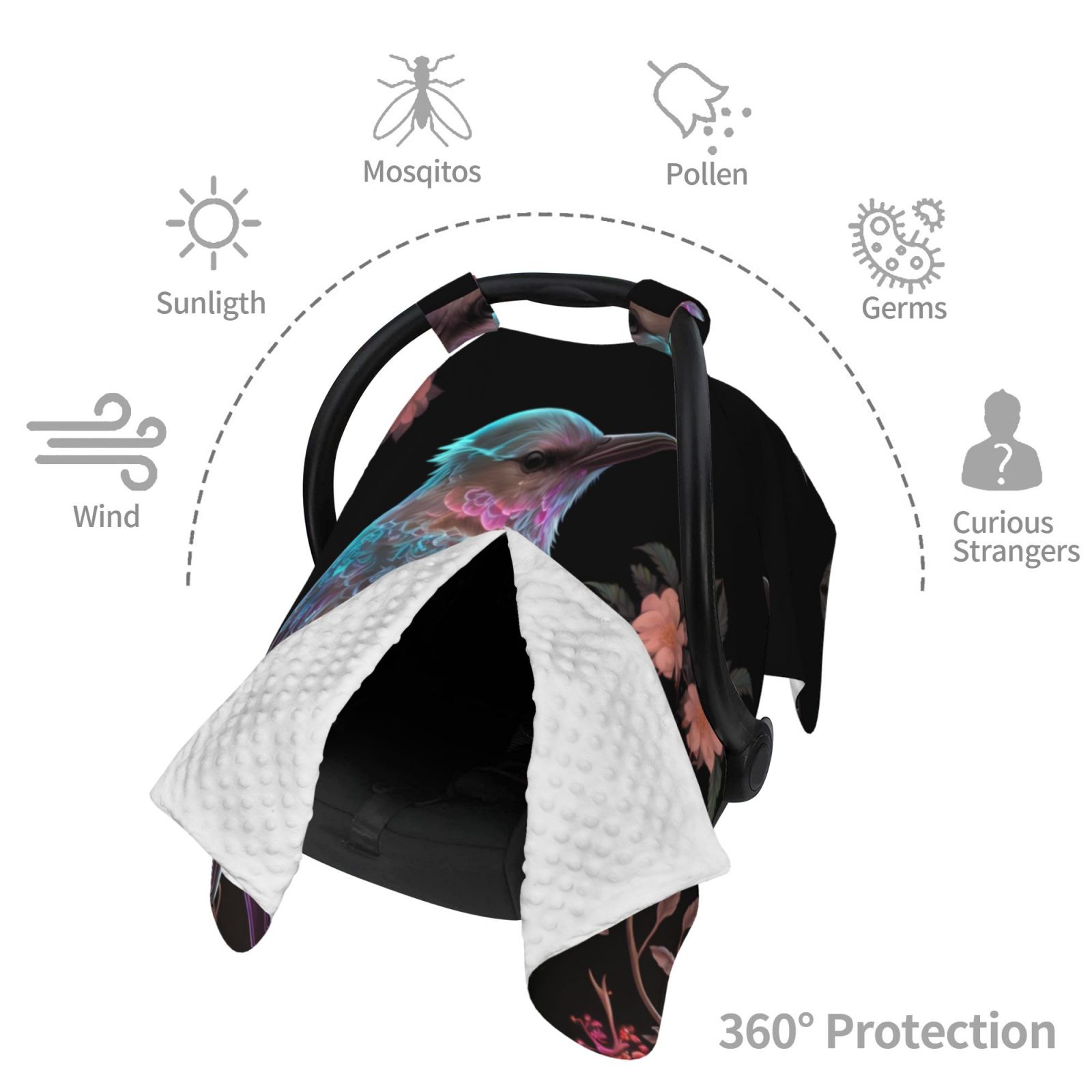 Car Seat Cover Baby - Pink Patterned Bird A Breathable Infant Car Seat Cover for Baby Carseat, Lightweight Comfort Baby Essentials Must Haves Newborn Stuff for Girl Boy