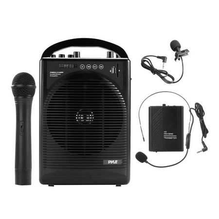 Portable PA Speaker Amplifier & Microphone System, BT Streaming, Built-in Battery, Accessory Kit (Includes Handheld Mic, Headset Mic, Lavalier Mic, Belt Pack Transmitter)