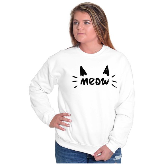 Meow Crazy Cat Ladies Ears Whiskers Women Crewneck Sweatshirt Brisco Brands X