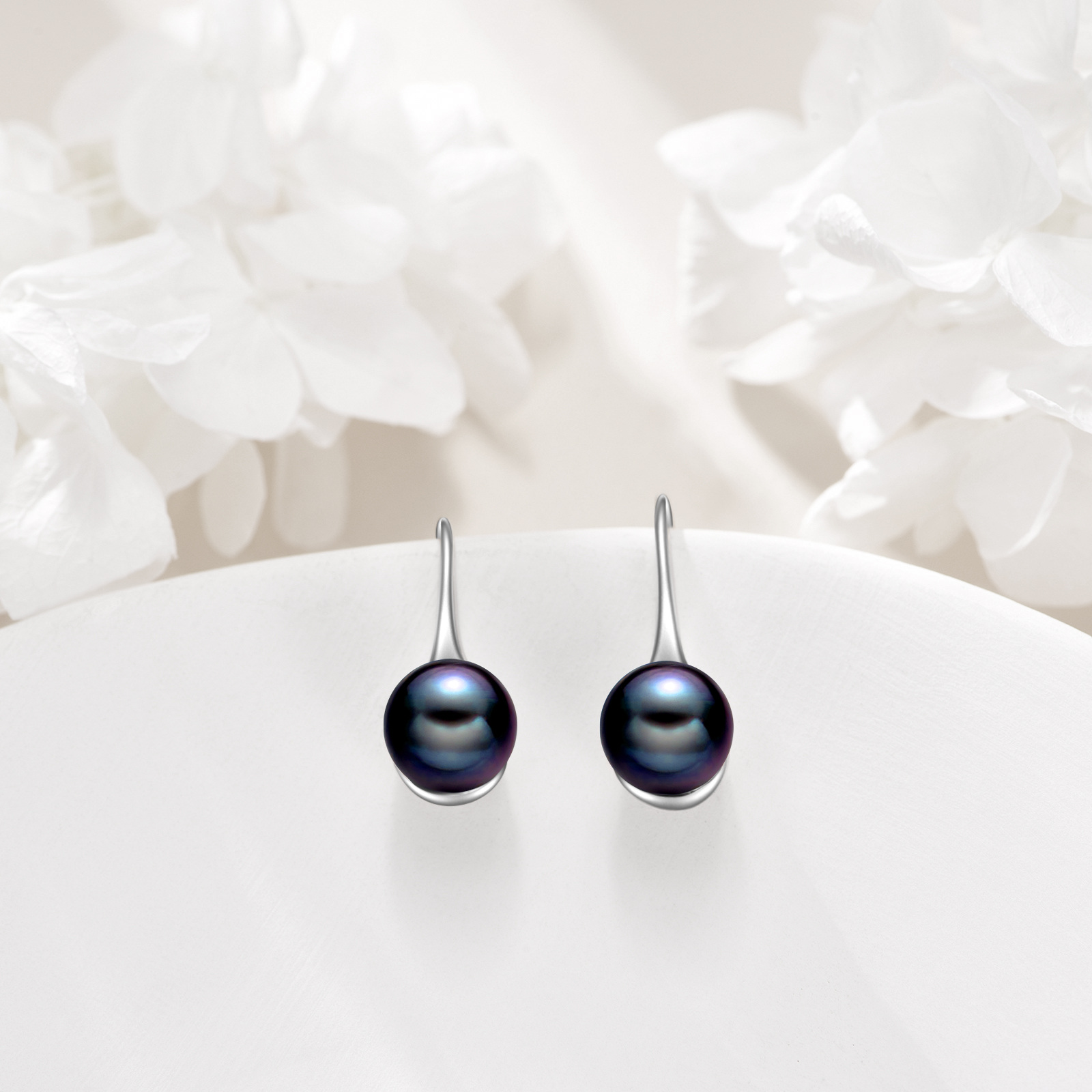 925 Sterling Silver Pearl Dangle Earrings Pearls Drop Jewelry Birthday Gifts for Women (Black Pearl Hook)