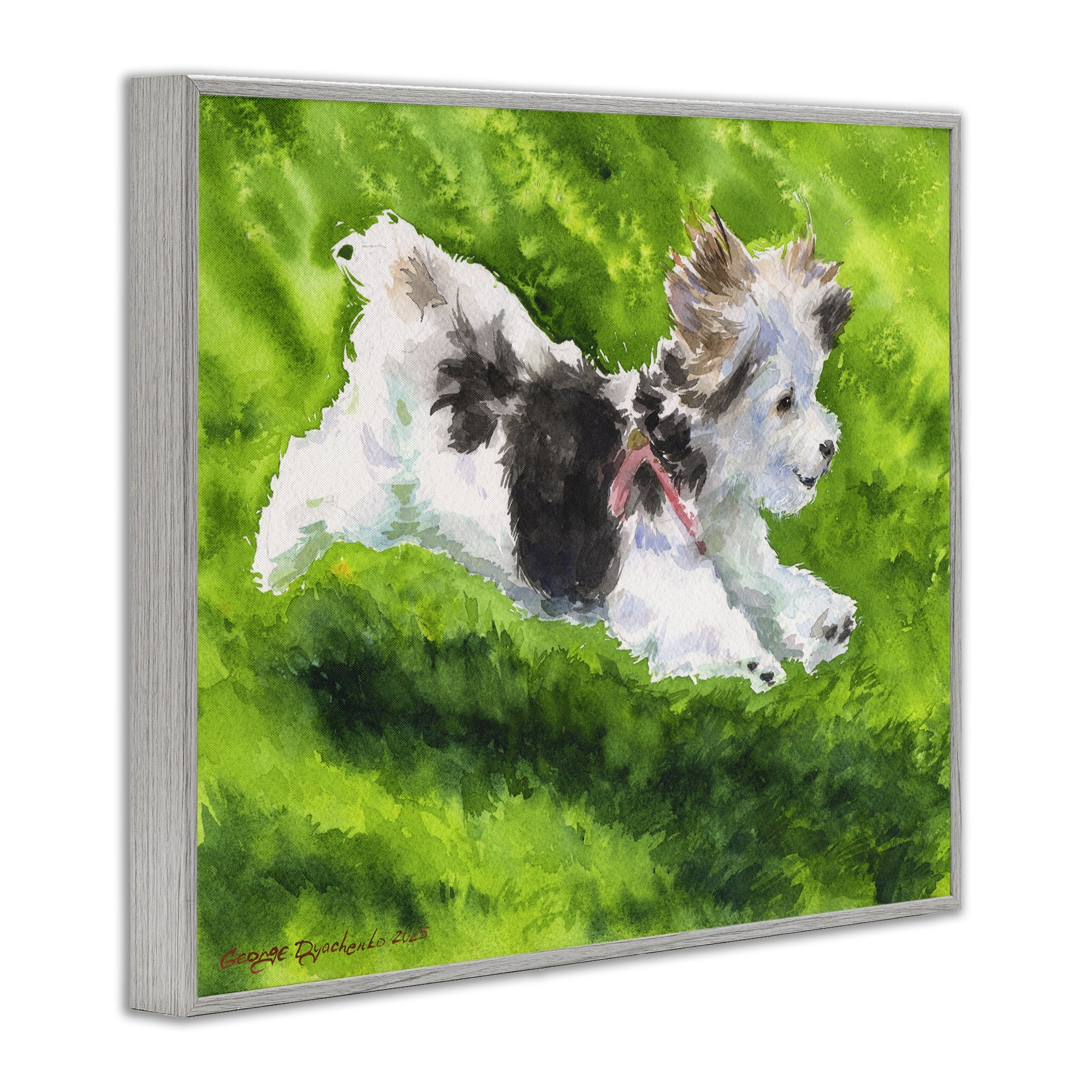 Stupell Industries Happy Maltipoo Running Gray Framed Giclee Art, design by George Dyachenko