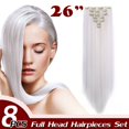 thumbnail image 2 of Extensions de Cheveux Synthétiques à Clip Pleine Tête 8 Pcs 18 Clips Postiche Long Bouclé Lisse, 2 of 5