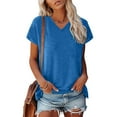 thumbnail image 4 of Tshirts Shirts for Women Cap Short Sleeve Summer Casual V Neck Solid Color Casual Loose Fit Blue Workout Tops Sizes S, 4 of 7