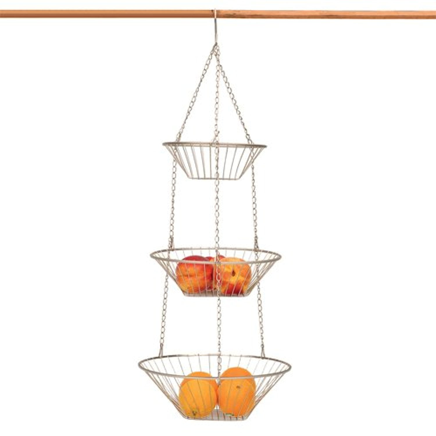 3 Tier Satin Nickel Hanging Vegetable Basket Com