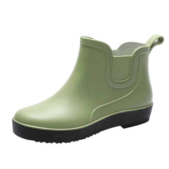 Gpaecead Women Short Rain Boots Pvc Non Slip Waterproof Thick Sole Pull On Casual Spring Summer Footwear, Green
