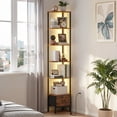 thumbnail image 2 of HIGDBFE  6-Tier Corner Shelf with LED Light and Fabric Drawer, 75" Tall Corner Bookshelf for Small Spaces, Rustic Brown, 2 of 9
