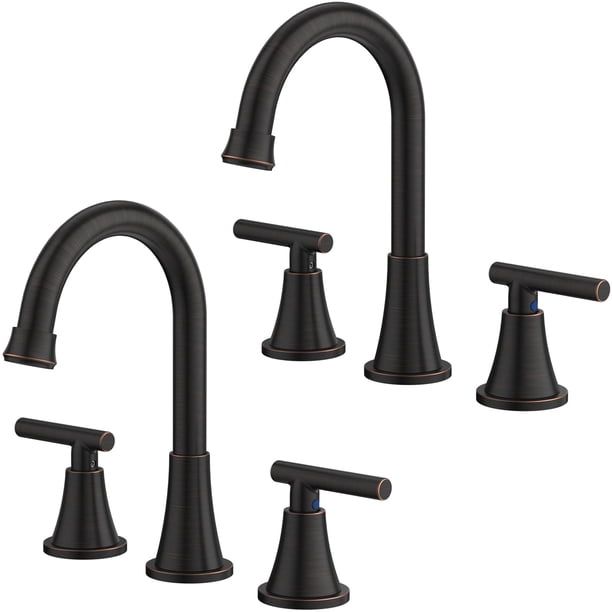 Grifos de baño Hurran, bronce frotado con aceite, 3 orificios, paquete de 2