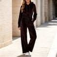 thumbnail image 2 of RongHuan Women Sweatsuits Set Velvet 2 Piece Tracksuit Trendy Long Sleeve Cropped Hoodie and Sweatpants with Drawstring, 2 of 9