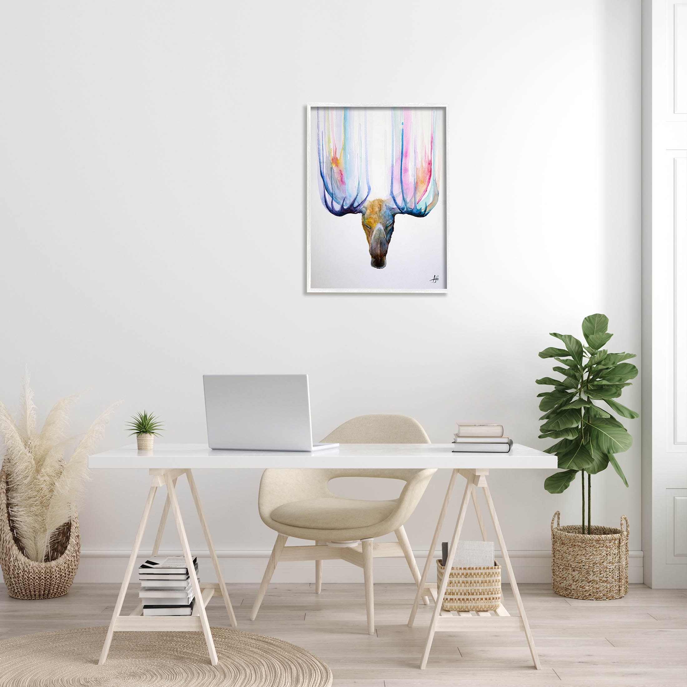 Antler Streaks Modern Deer Animals & Insects Graphic Art White Framed Art Print Wall Art